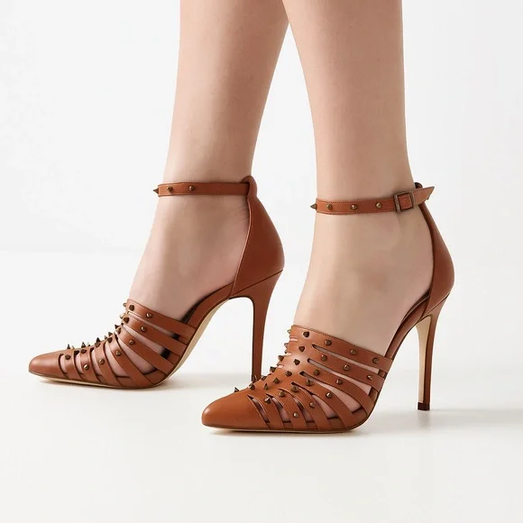 JESSICA SIMPSON Cognac Brown Studded Heels - Picture 2 of 7